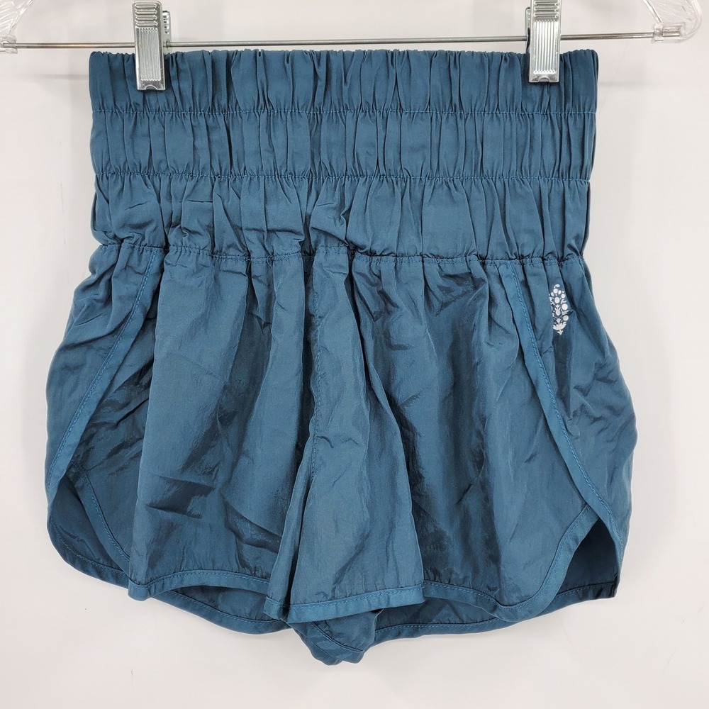 FP Movement Free People The Way Home Shorts XS Teal Blue High Rise Smocked Acive